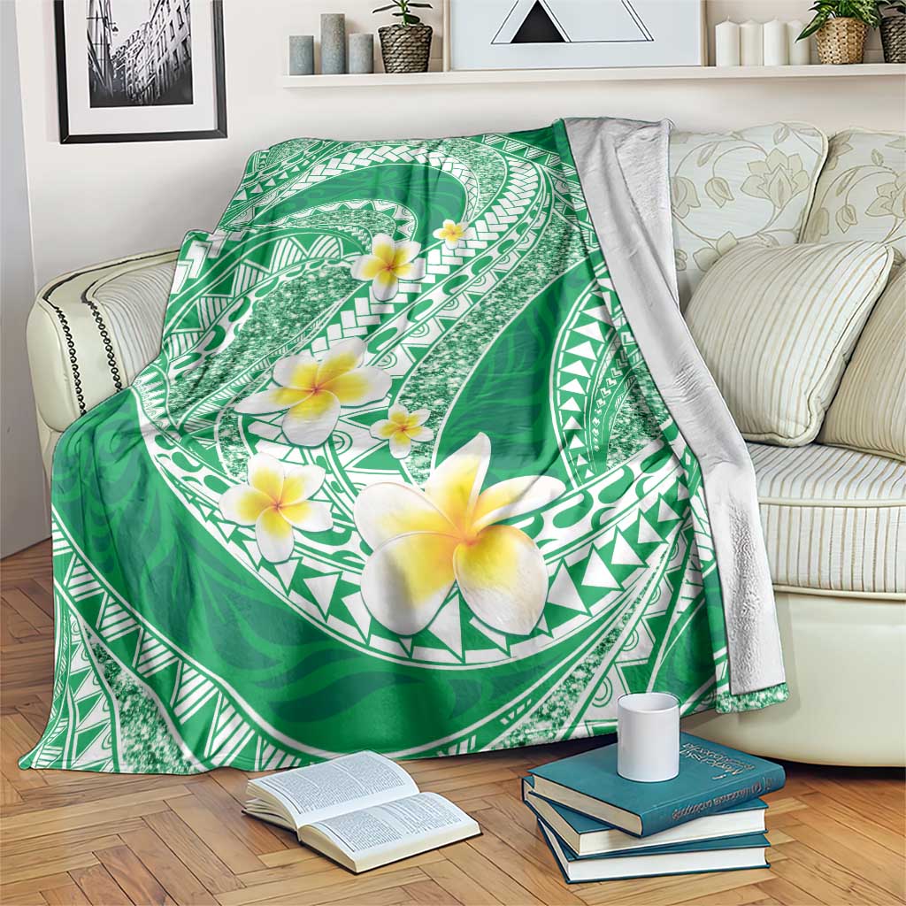 Plumeria Polynesian Green Glitter Pattern Blanket