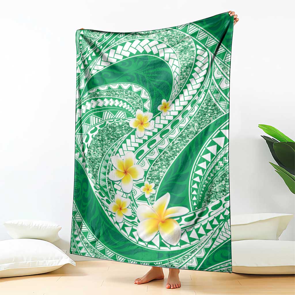 Plumeria Polynesian Green Glitter Pattern Blanket