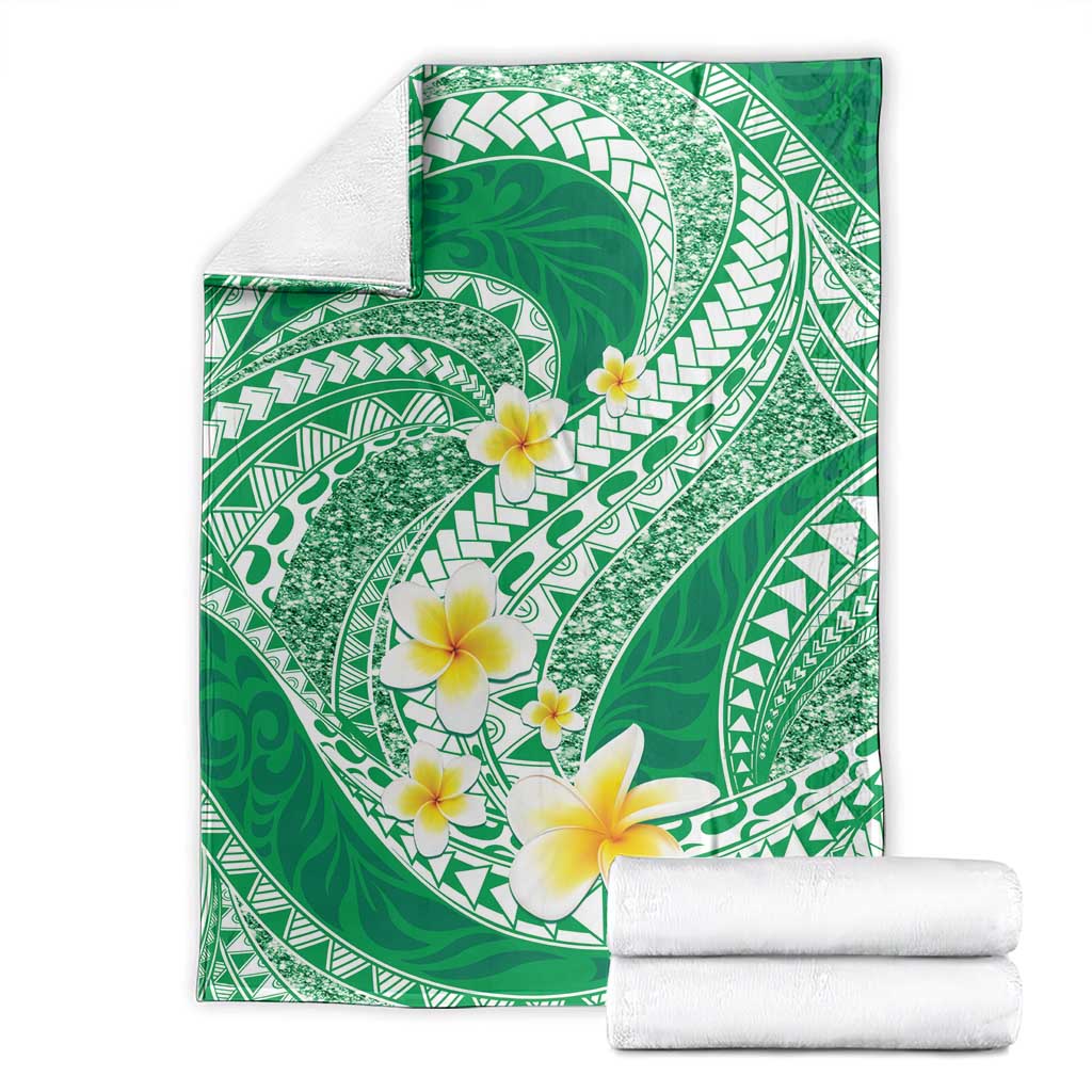 Plumeria Polynesian Green Glitter Pattern Blanket
