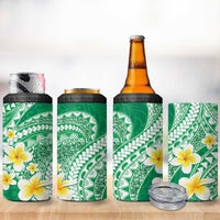 Plumeria Polynesian Green Glitter Pattern 4 in 1 Can Cooler Tumbler