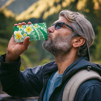 Plumeria Polynesian Green Glitter Pattern 4 in 1 Can Cooler Tumbler