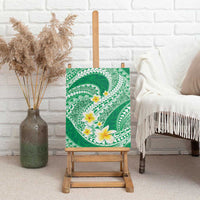 Plumeria Polynesian Green Glitter Pattern Canvas Wall Art