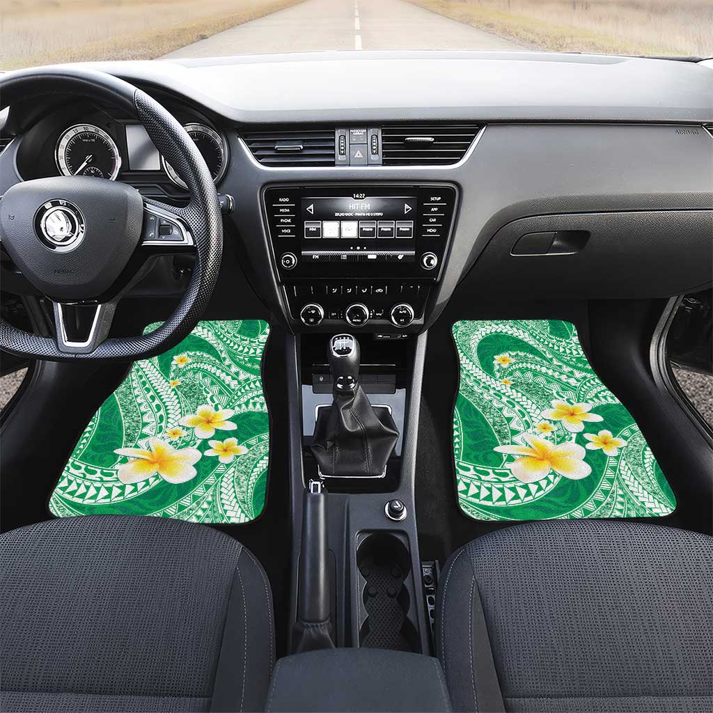 Plumeria Polynesian Green Glitter Pattern Car Mats