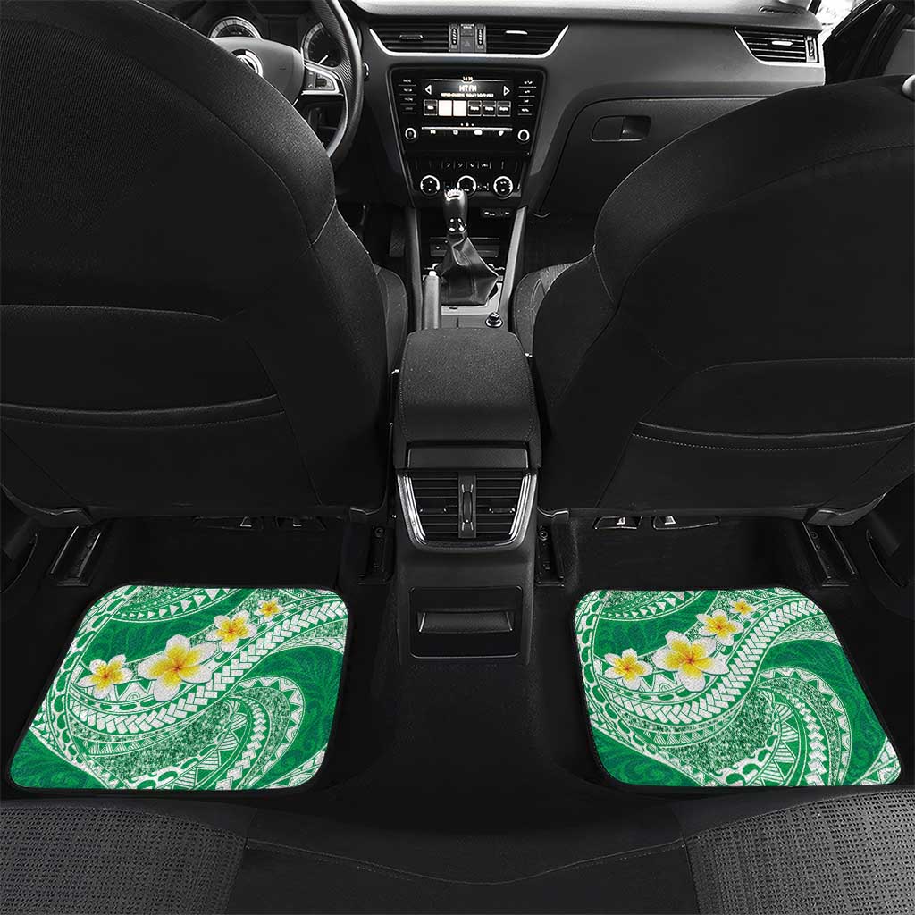 Plumeria Polynesian Green Glitter Pattern Car Mats