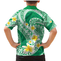 Plumeria Polynesian Green Glitter Pattern Family Matching Mermaid Dress and Hawaiian Shirt