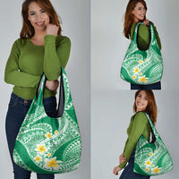 Plumeria Polynesian Green Glitter Pattern Grocery Bag