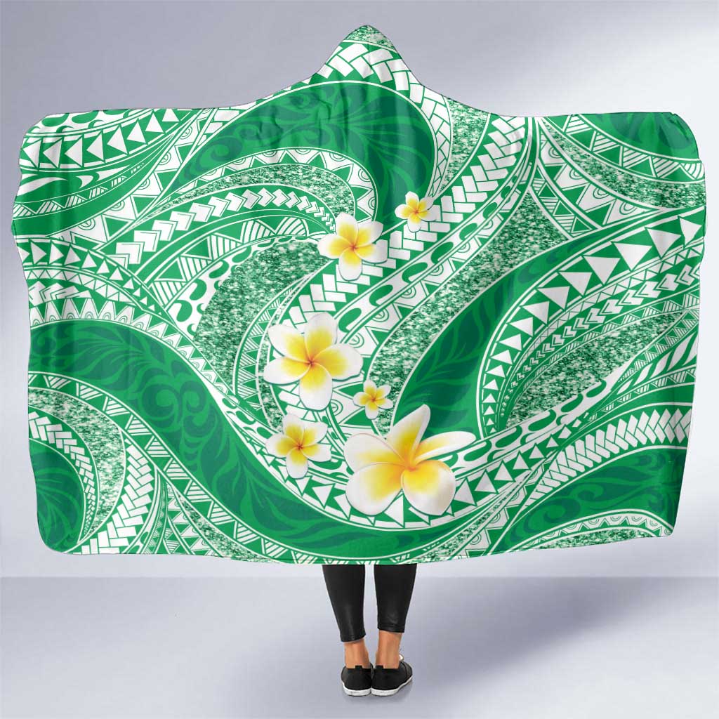 Plumeria Polynesian Green Glitter Pattern Hooded Blanket LT01 One Size Green - Polynesian Pride
