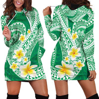 Plumeria Polynesian Green Glitter Pattern Hoodie Dress