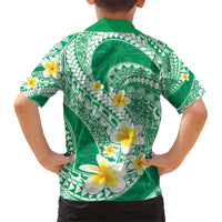 Plumeria Polynesian Green Glitter Pattern Kid Hawaiian Shirt