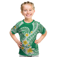 Plumeria Polynesian Green Glitter Pattern Kid T Shirt LT01 Green - Polynesian Pride