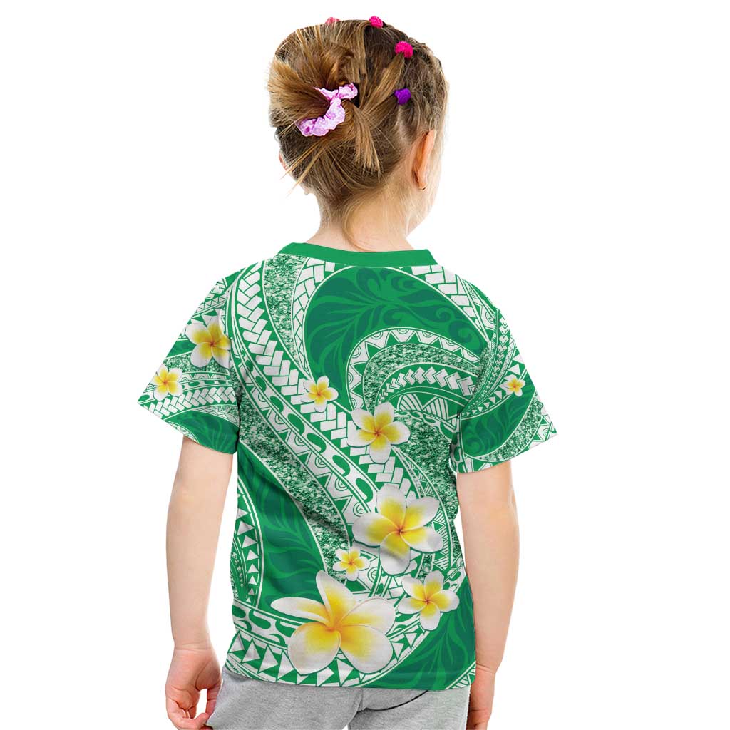 Plumeria Polynesian Green Glitter Pattern Kid T Shirt LT01 - Polynesian Pride