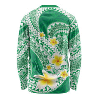 Plumeria Polynesian Green Glitter Pattern Long Sleeve Shirt