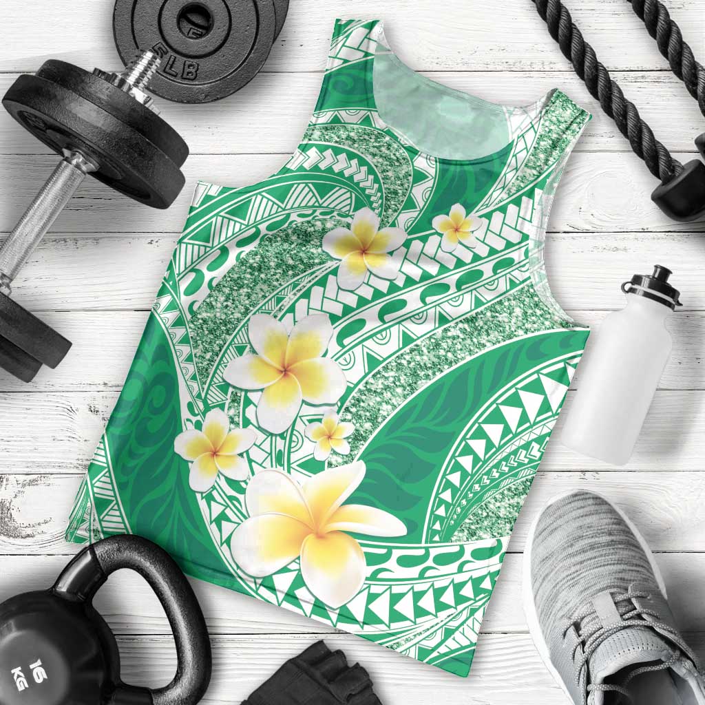 Plumeria Polynesian Green Glitter Pattern Men Tank Top