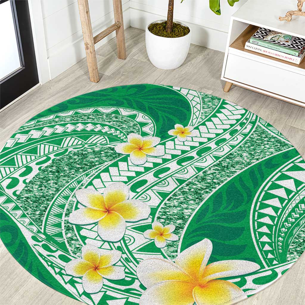 Plumeria Polynesian Green Glitter Pattern Round Carpet LT01 Green - Polynesian Pride
