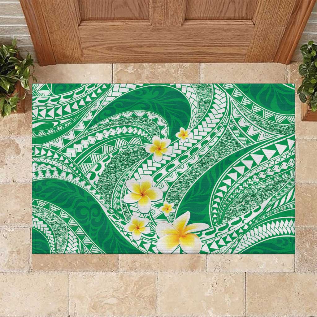 Plumeria Polynesian Green Glitter Pattern Rubber Doormat LT01 Green - Polynesian Pride