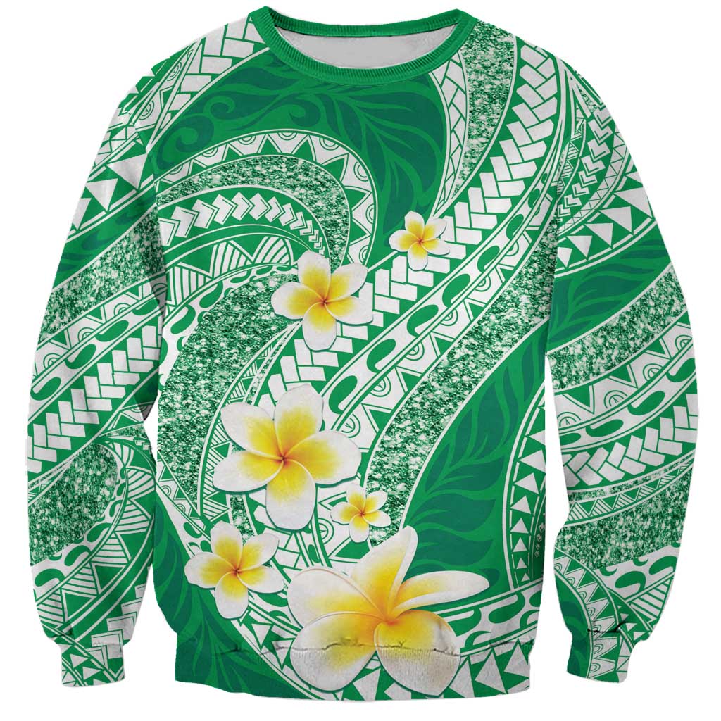 Plumeria Polynesian Green Glitter Pattern Sweatshirt LT01 Unisex Green - Polynesian Pride