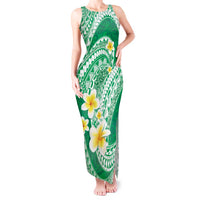 Plumeria Polynesian Green Glitter Pattern Tank Maxi Dress