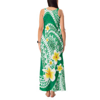 Plumeria Polynesian Green Glitter Pattern Tank Maxi Dress