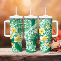 Plumeria Polynesian Green Glitter Pattern Tumbler With Handle