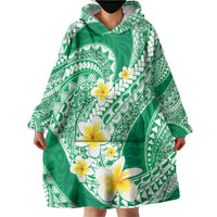 Plumeria Polynesian Green Glitter Pattern Wearable Blanket Hoodie