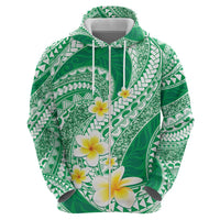 Plumeria Polynesian Green Glitter Pattern Zip Hoodie