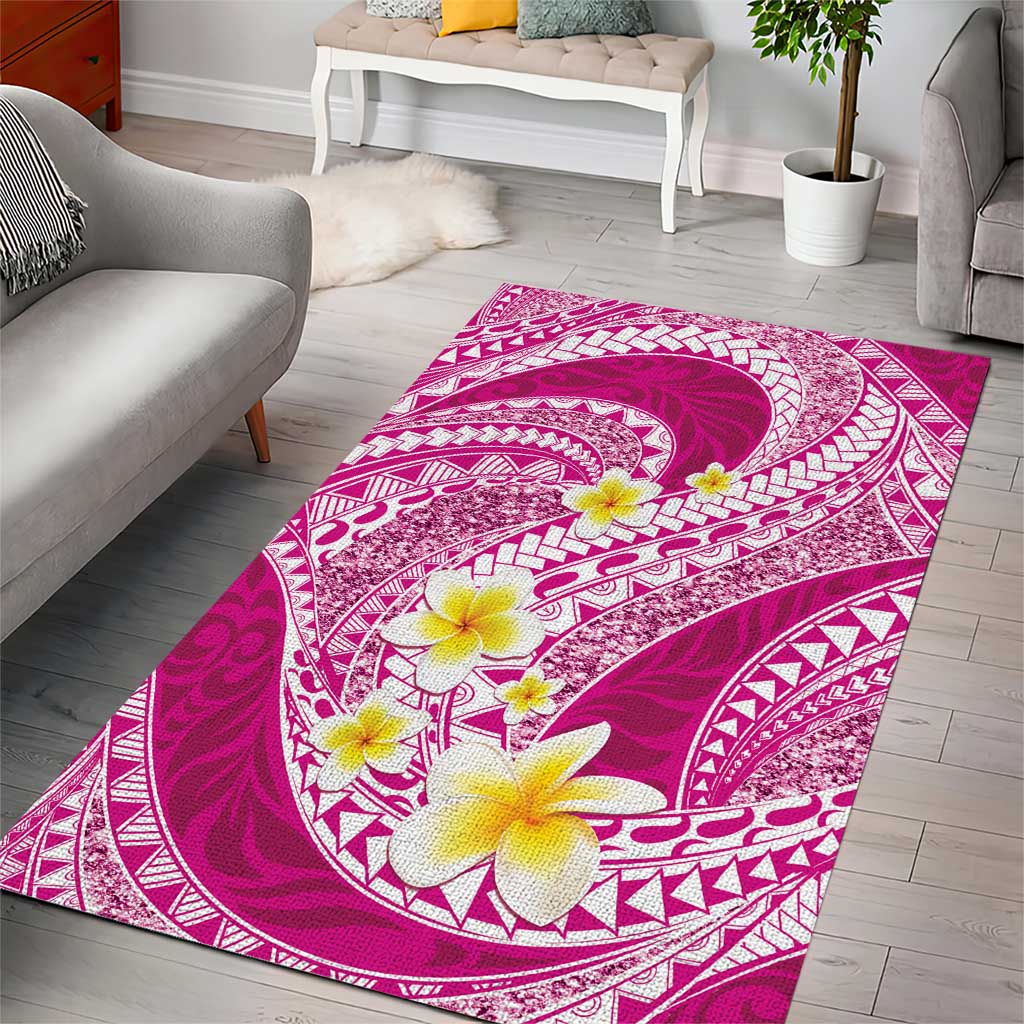 Plumeria Polynesian Pink Glitter Pattern Area Rug