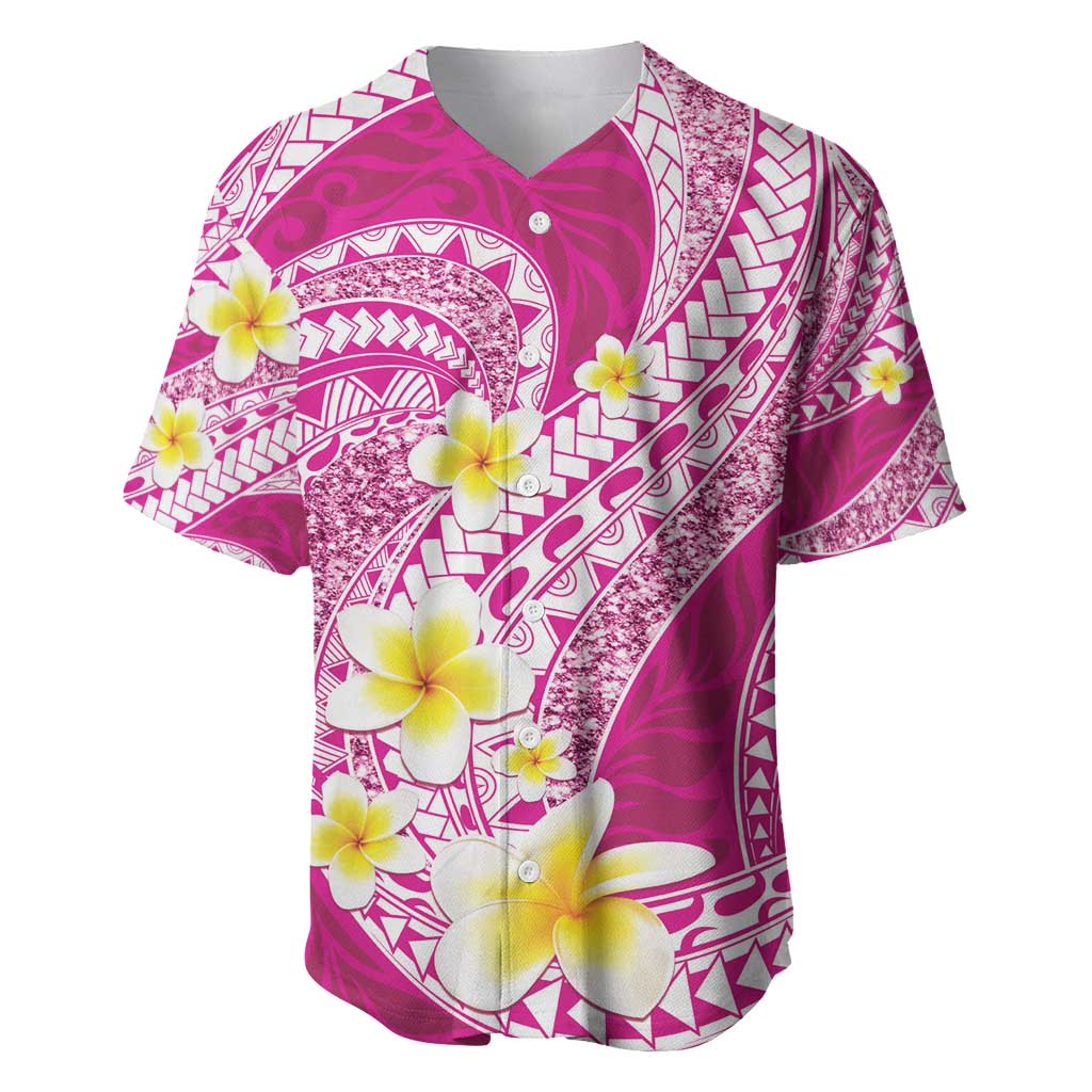 Plumeria Polynesian Pink Glitter Pattern Baseball Jersey LT01 Pink - Polynesian Pride