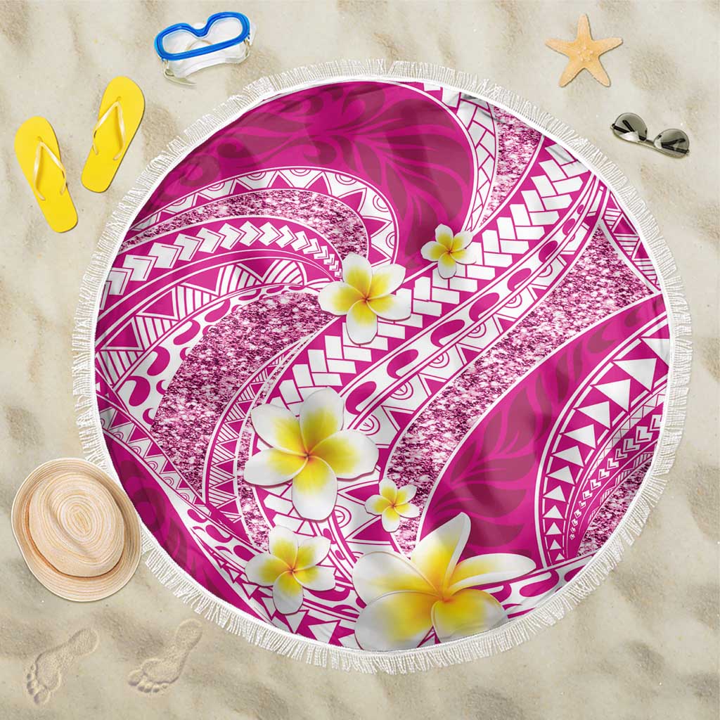 Plumeria Polynesian Pink Glitter Pattern Beach Blanket LT01 One Size 150cm Pink - Polynesian Pride