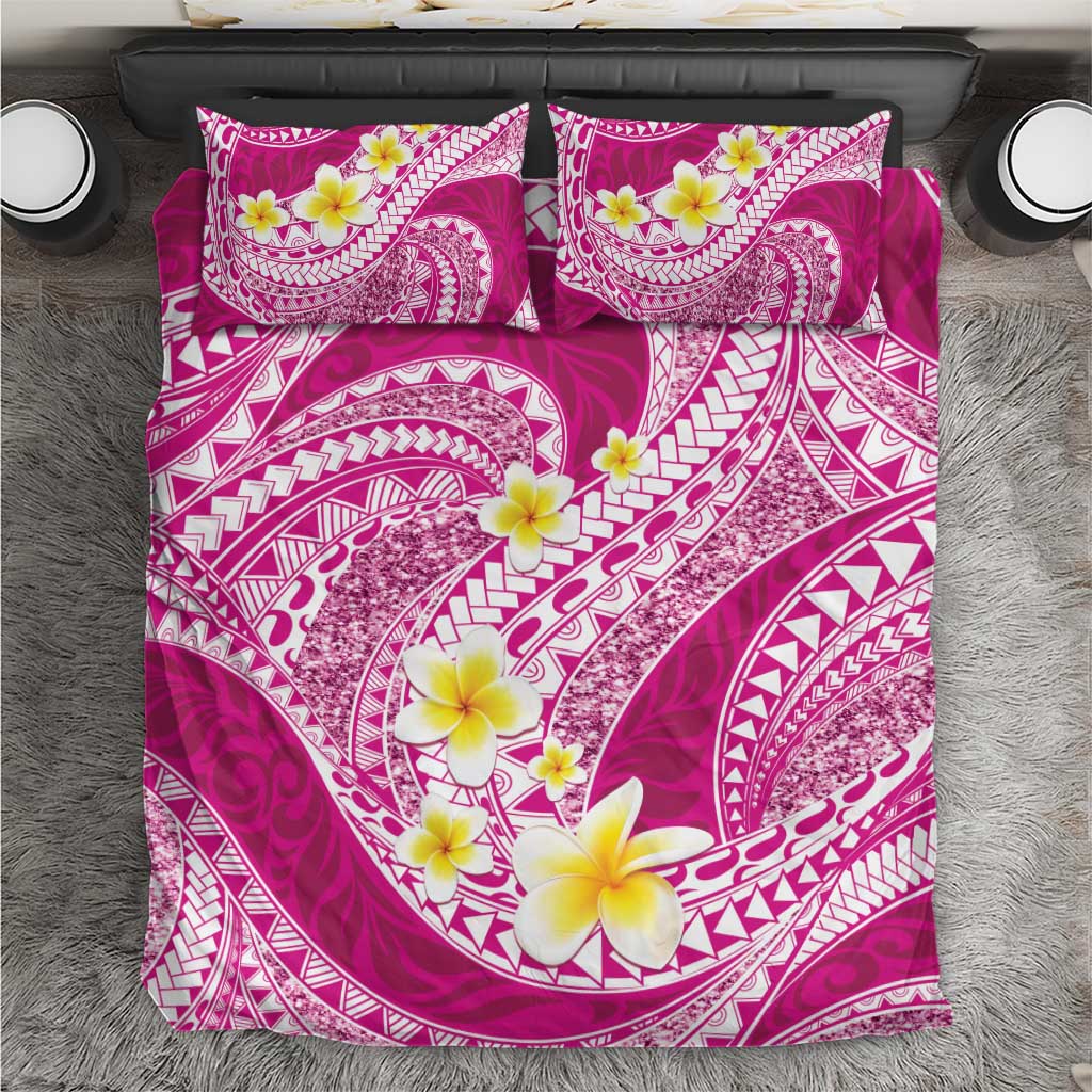 Plumeria Polynesian Pink Glitter Pattern Bedding Set