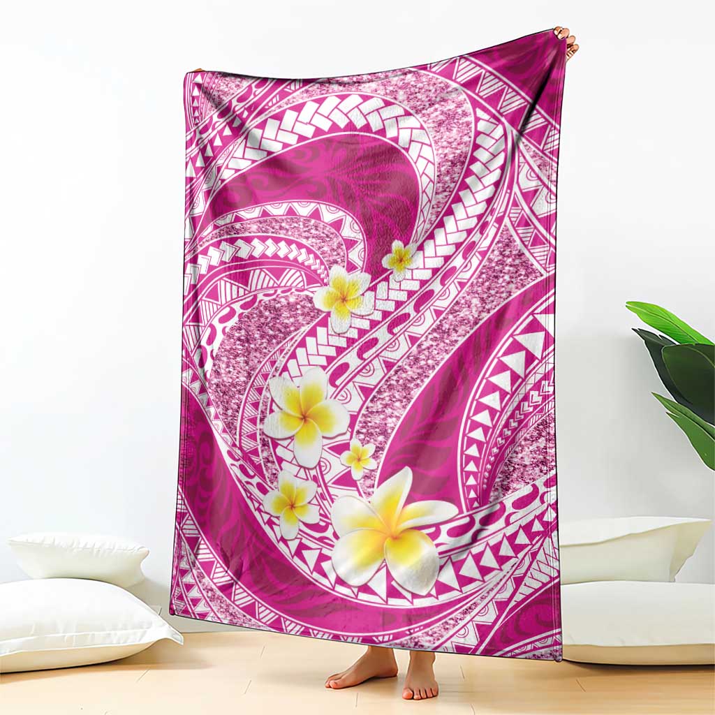 Plumeria Polynesian Pink Glitter Pattern Blanket