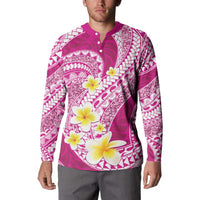 Plumeria Polynesian Pink Glitter Pattern Button Sweatshirt