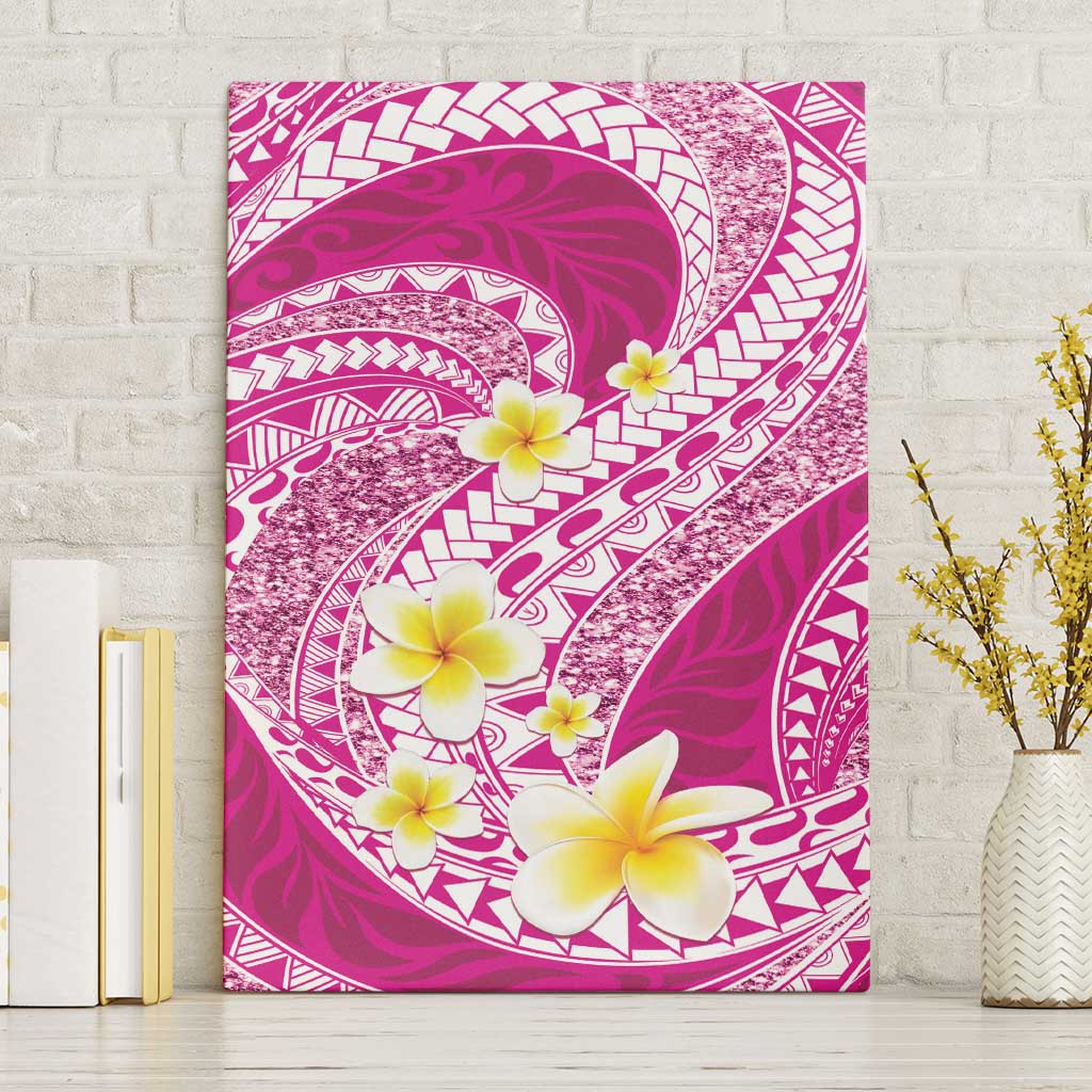 Plumeria Polynesian Pink Glitter Pattern Canvas Wall Art