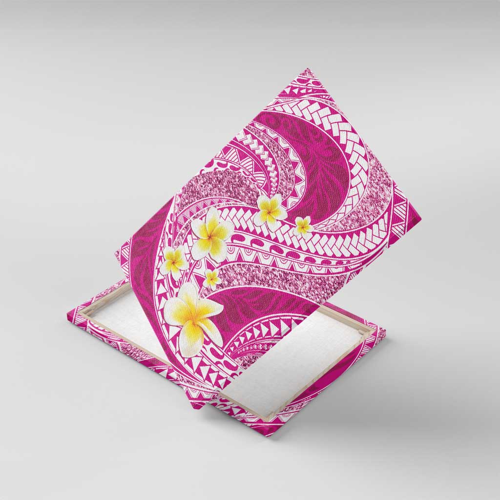 Plumeria Polynesian Pink Glitter Pattern Canvas Wall Art