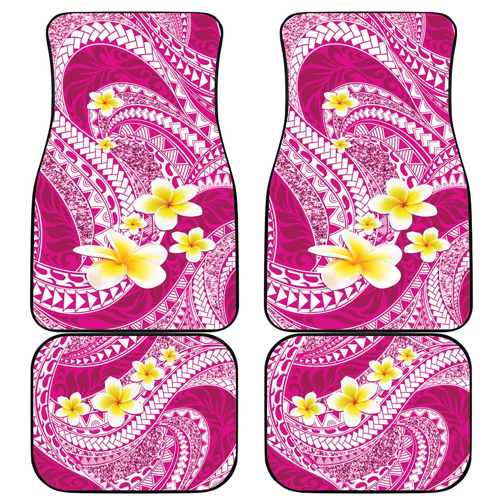 Plumeria Polynesian Pink Glitter Pattern Car Mats