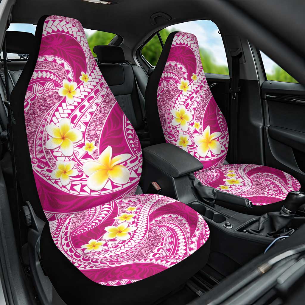 Plumeria Polynesian Pink Glitter Pattern Car Seat Cover