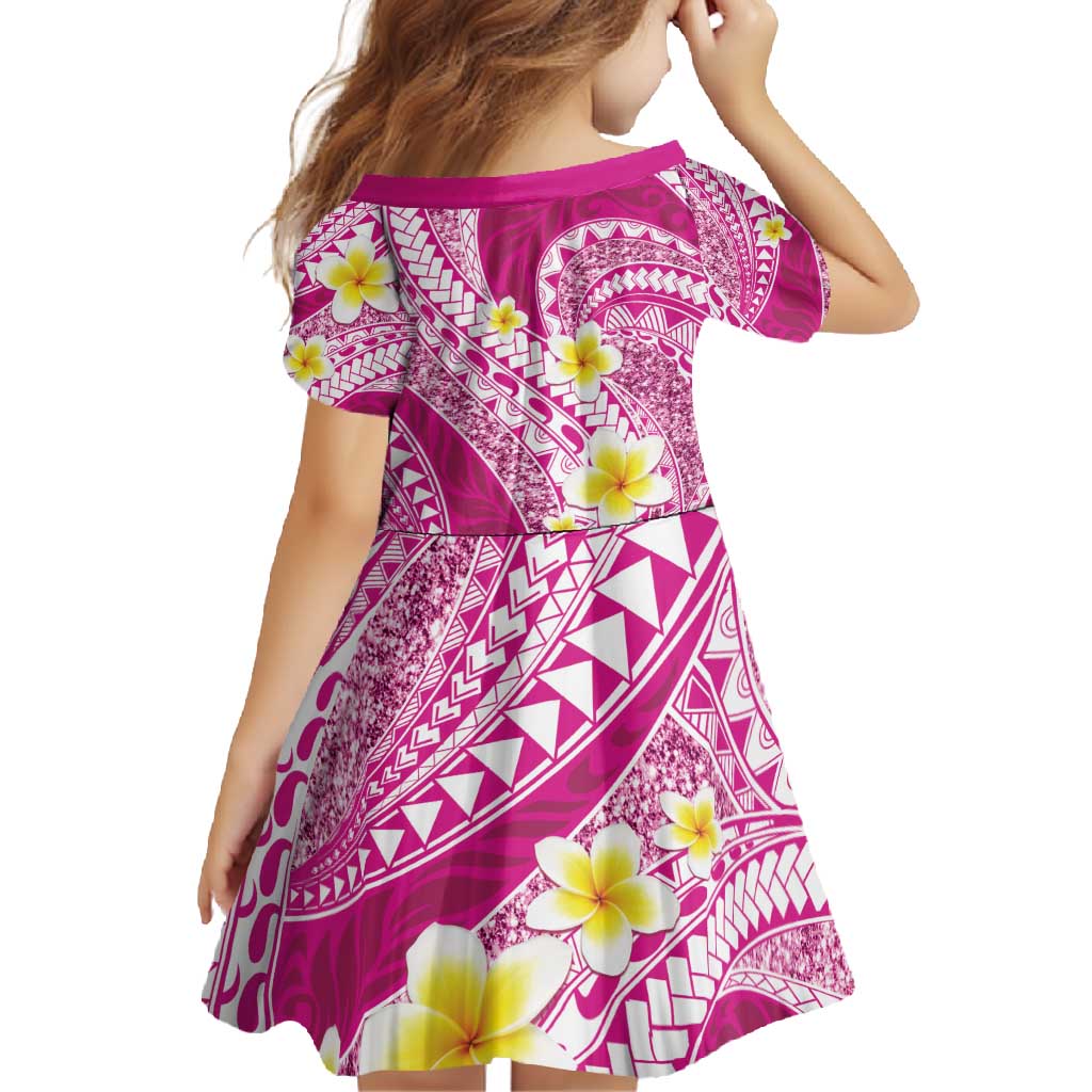 Plumeria Polynesian Pink Glitter Pattern Family Matching Off Shoulder Maxi Dress and Hawaiian Shirt
