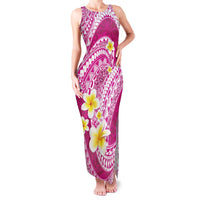 Plumeria Polynesian Pink Glitter Pattern Family Matching Tank Maxi Dress and Hawaiian Shirt