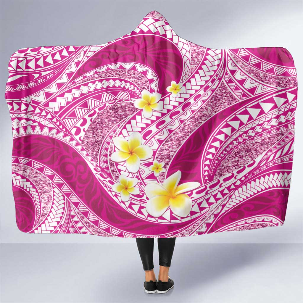 Plumeria Polynesian Pink Glitter Pattern Hooded Blanket LT01 One Size Pink - Polynesian Pride