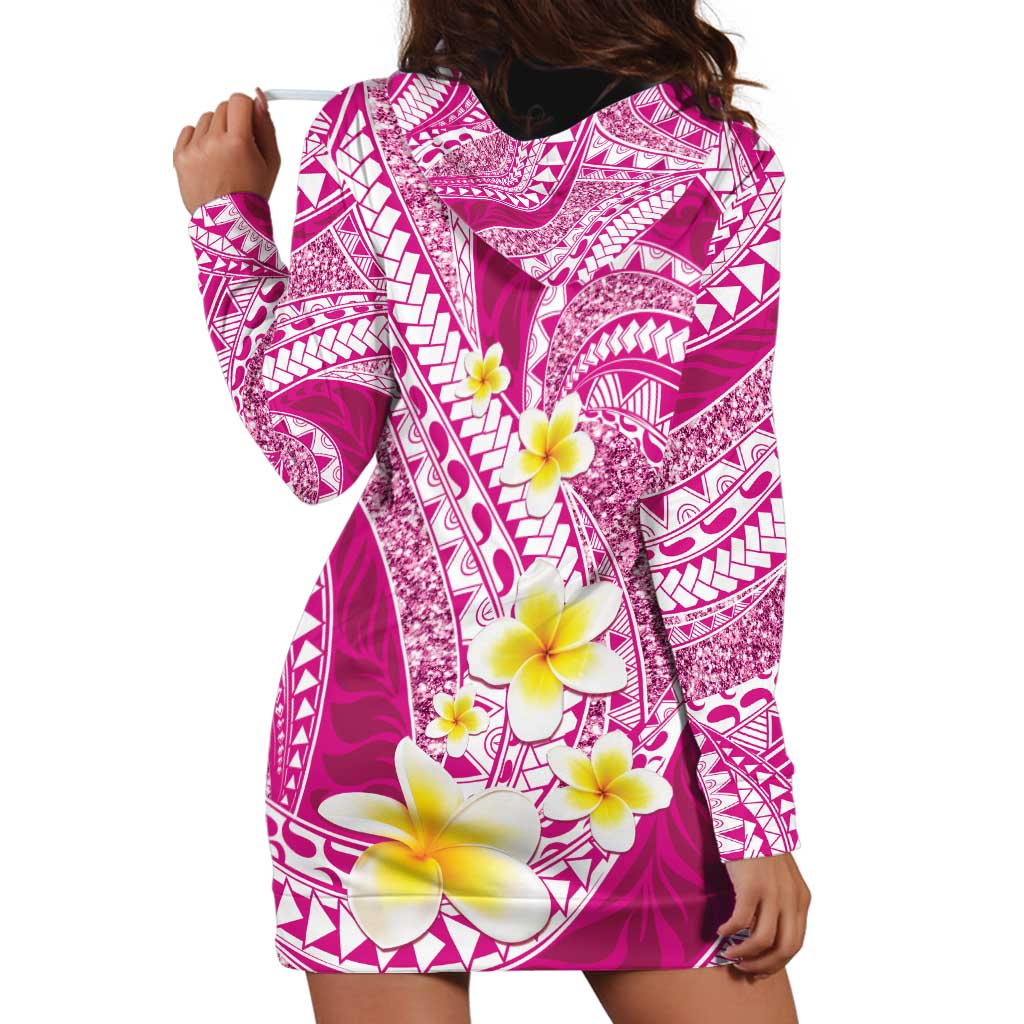 Plumeria Polynesian Pink Glitter Pattern Hoodie Dress
