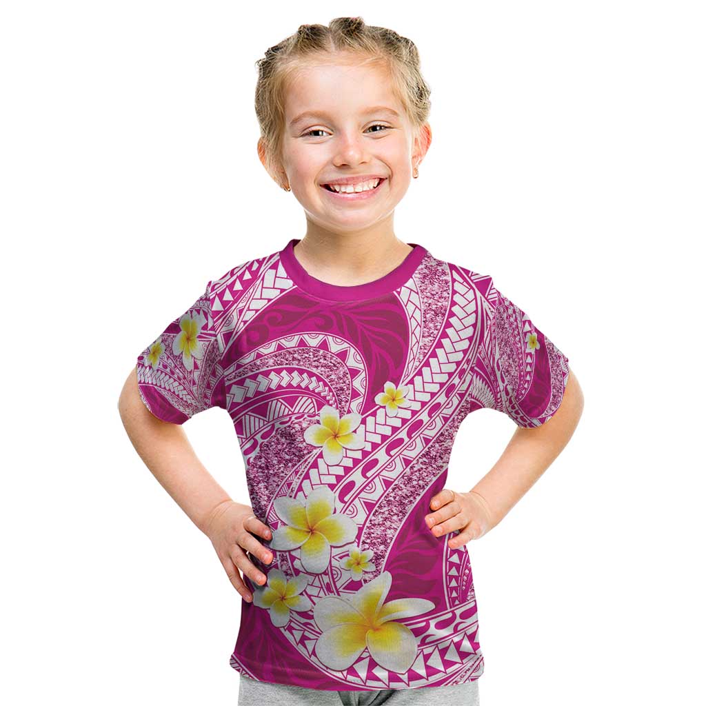 Plumeria Polynesian Pink Glitter Pattern Kid T Shirt LT01 Pink - Polynesian Pride