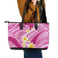 Plumeria Polynesian Pink Glitter Pattern Leather Tote Bag