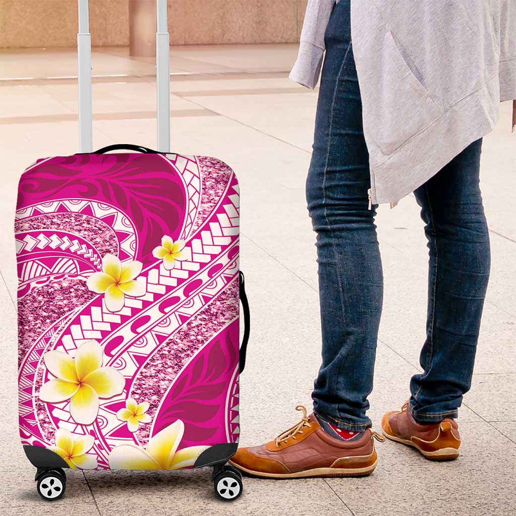 Plumeria Polynesian Pink Glitter Pattern Luggage Cover