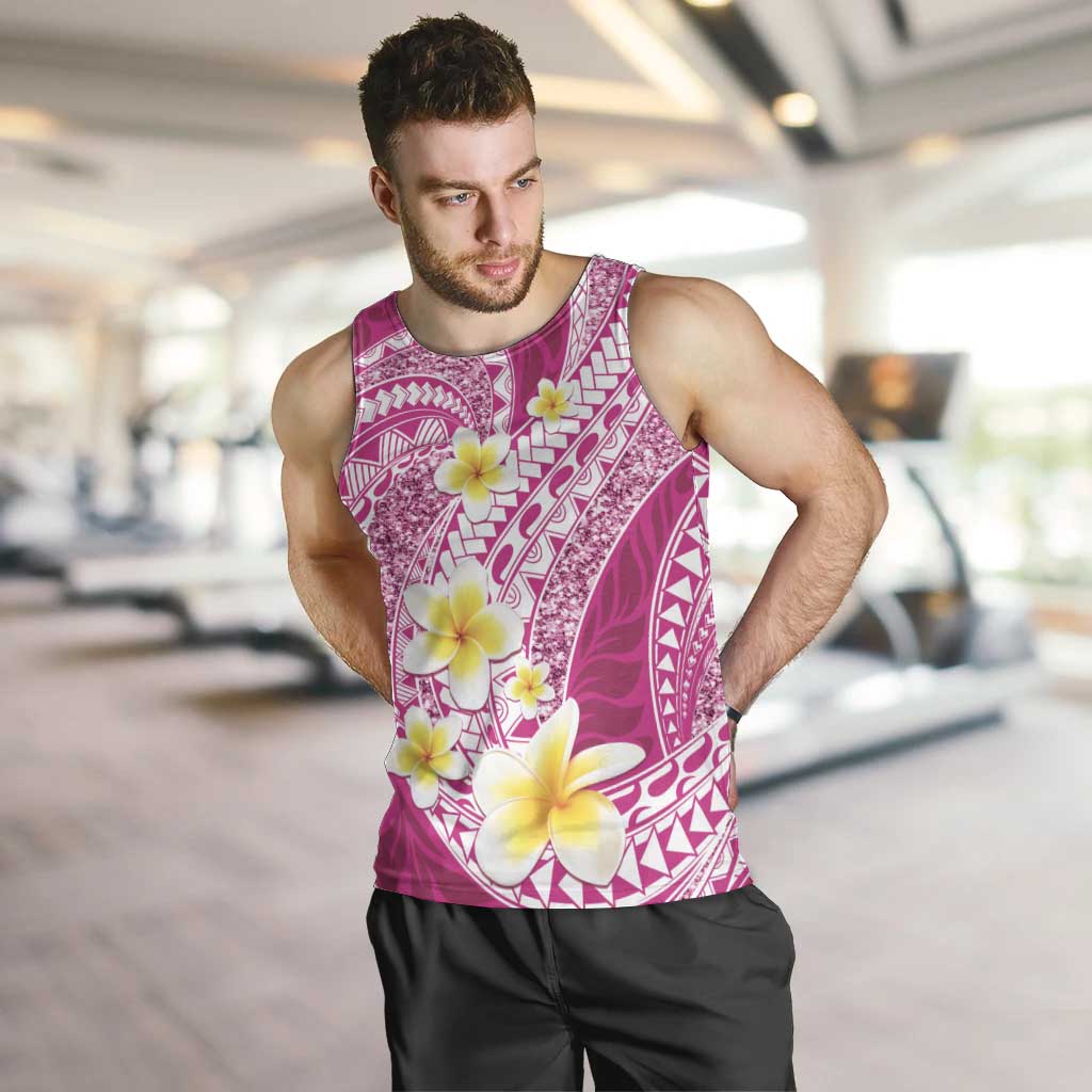 Plumeria Polynesian Pink Glitter Pattern Men Tank Top
