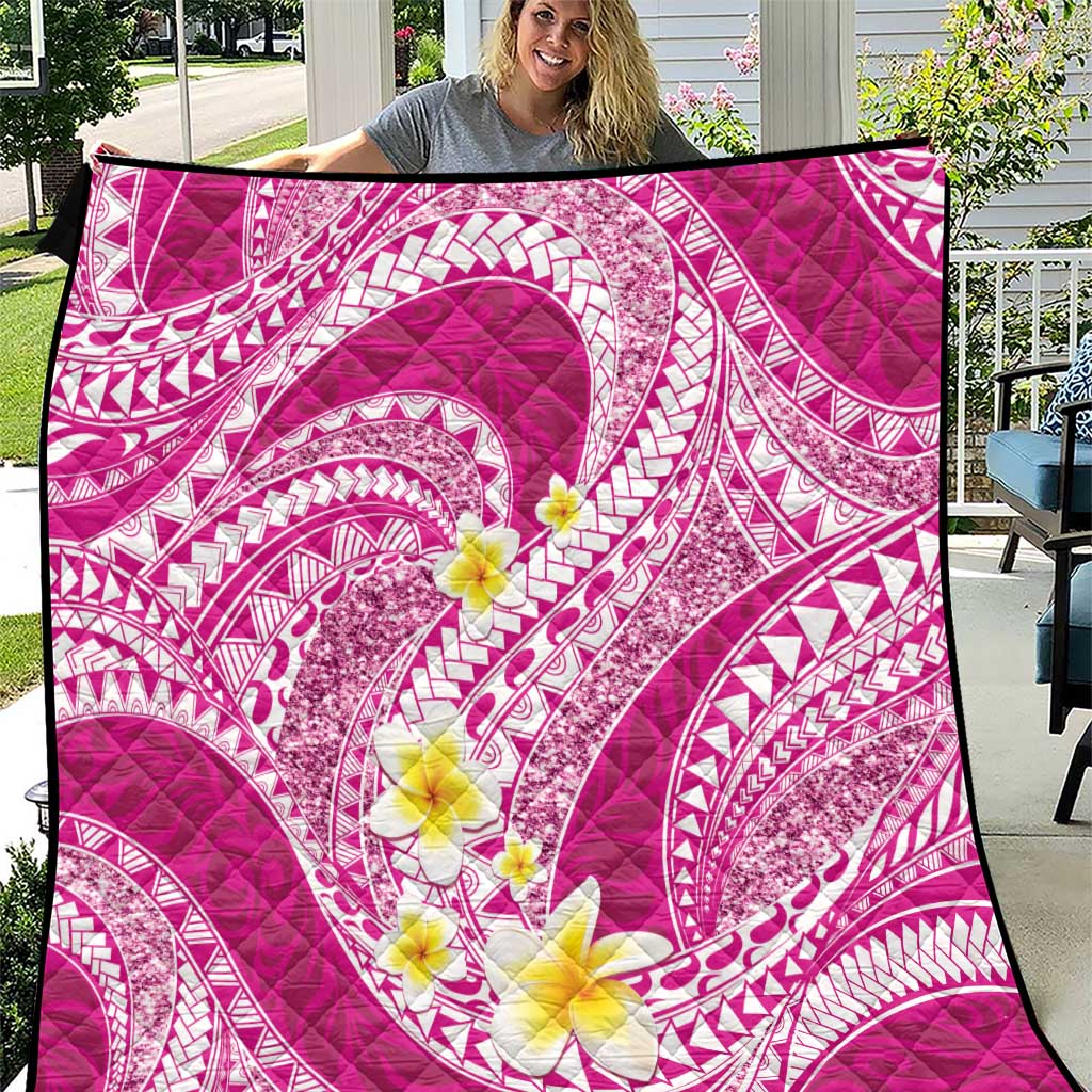 Plumeria Polynesian Pink Glitter Pattern Quilt LT01 Pink - Polynesian Pride