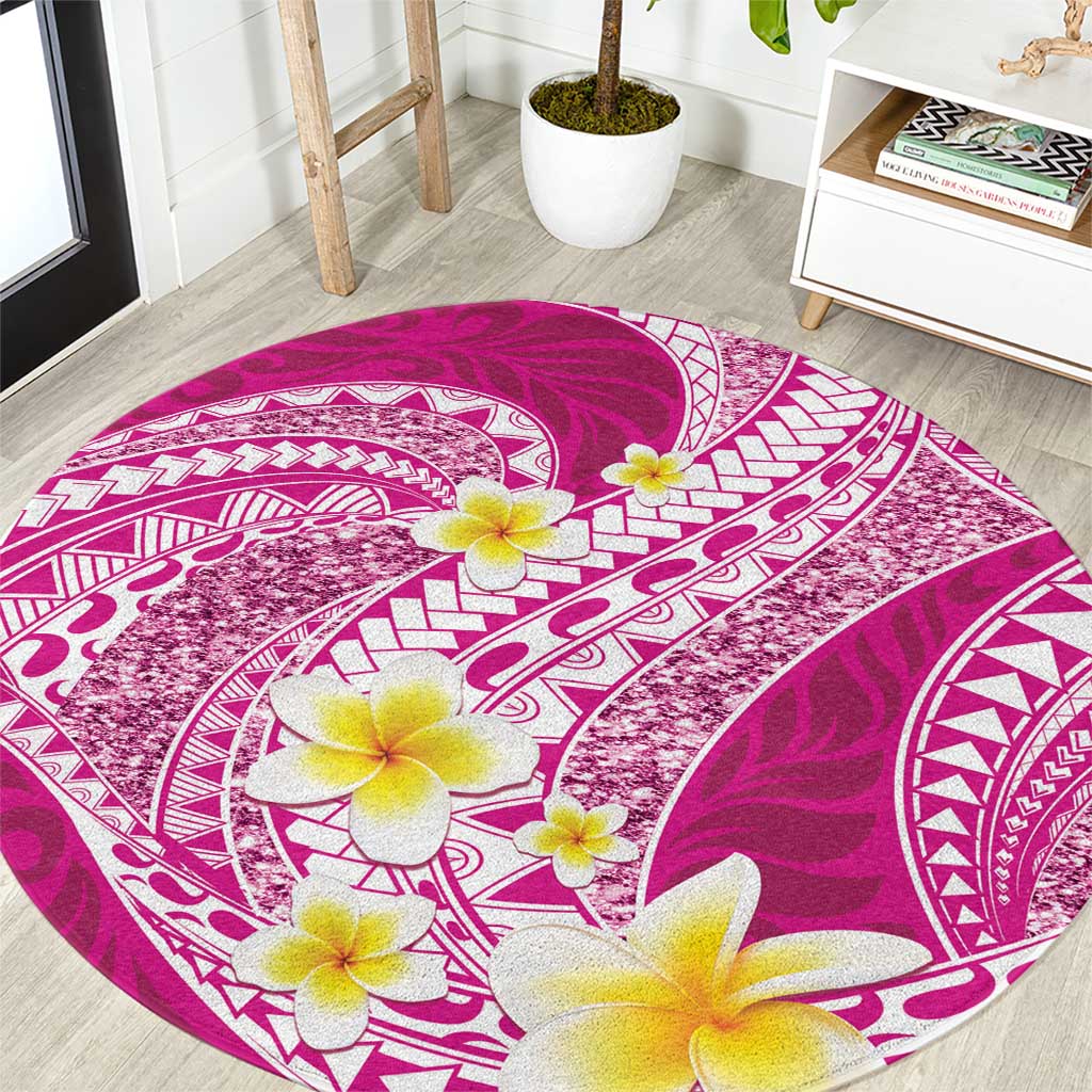 Plumeria Polynesian Pink Glitter Pattern Round Carpet LT01 Pink - Polynesian Pride