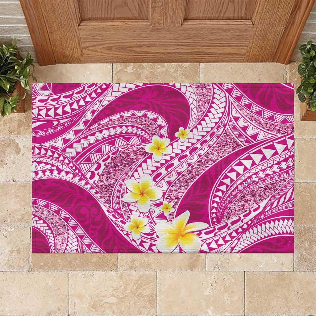 Plumeria Polynesian Pink Glitter Pattern Rubber Doormat LT01 Pink - Polynesian Pride