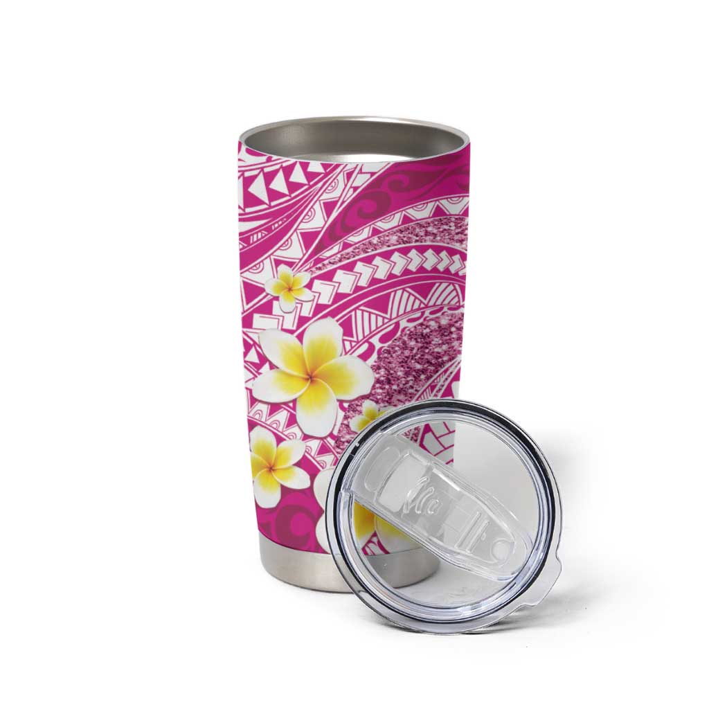 Plumeria Polynesian Pink Glitter Pattern Tumbler Cup