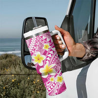 Plumeria Polynesian Pink Glitter Pattern Tumbler With Handle