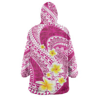 Plumeria Polynesian Pink Glitter Pattern Wearable Blanket Hoodie