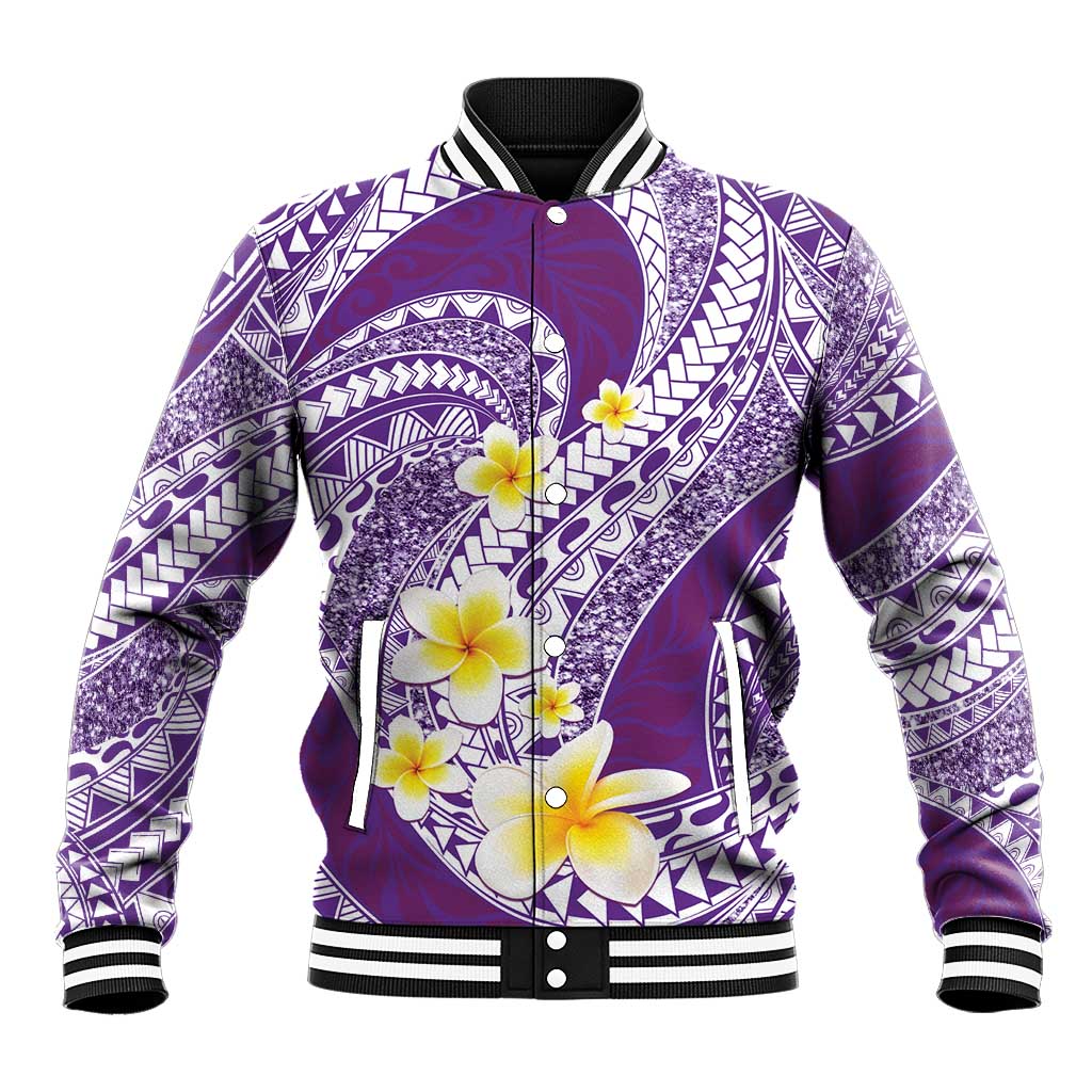 Plumeria Polynesian Purple Glitter Pattern Baseball Jacket LT01 Unisex Purple - Polynesian Pride